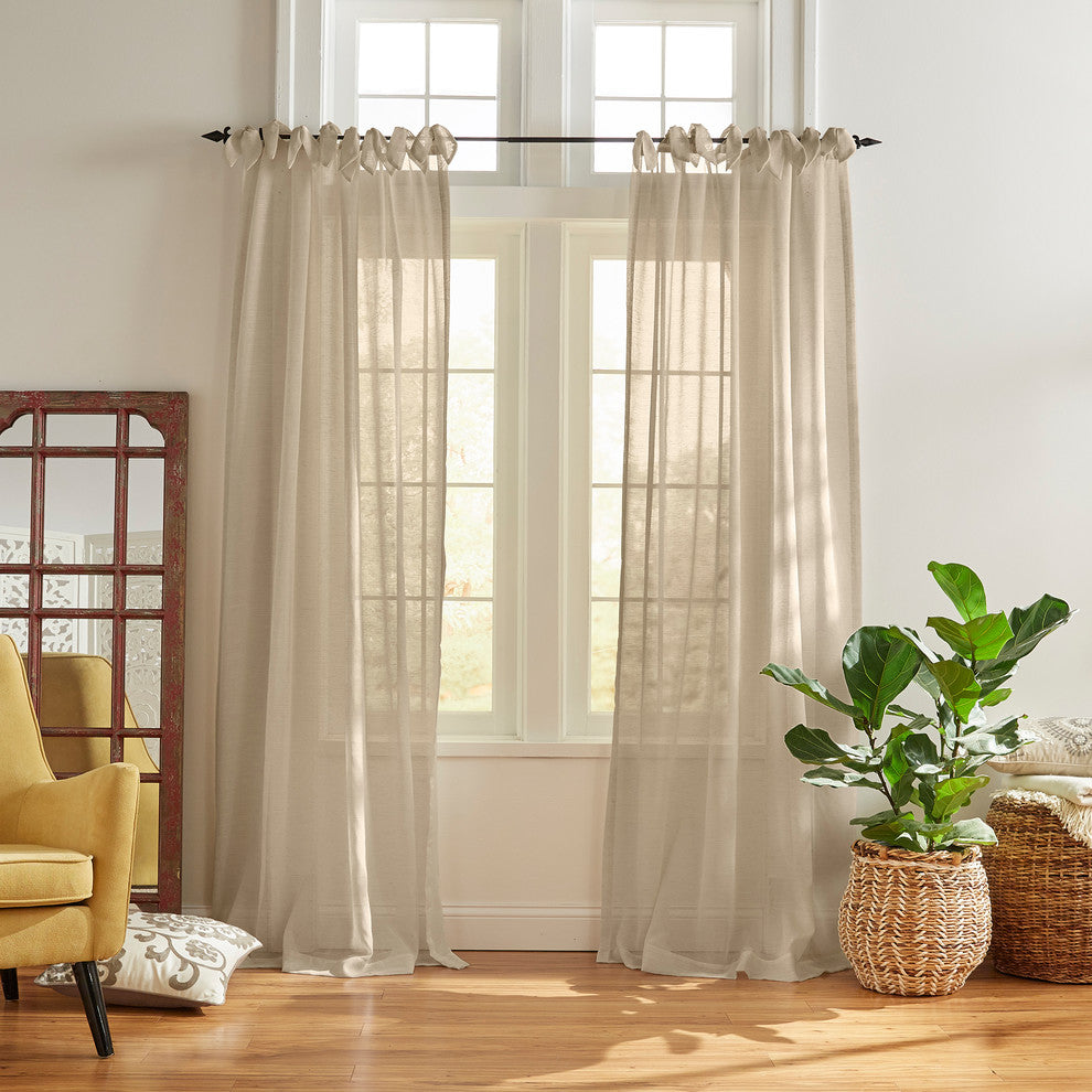 Vienna Tie-Top Sheer Window Curtain, Flax, 52"x95"