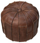 Solid Handmade Leather Pouf Brown, 16x16x16