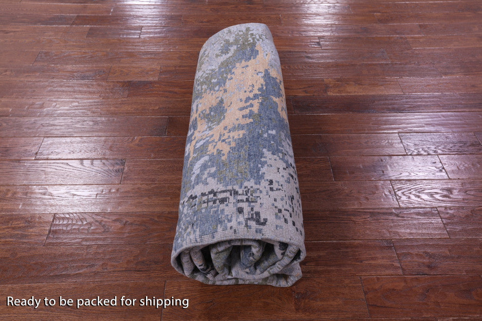 10' Round Abstract Handmade Wool & Silk Rug - Q14878