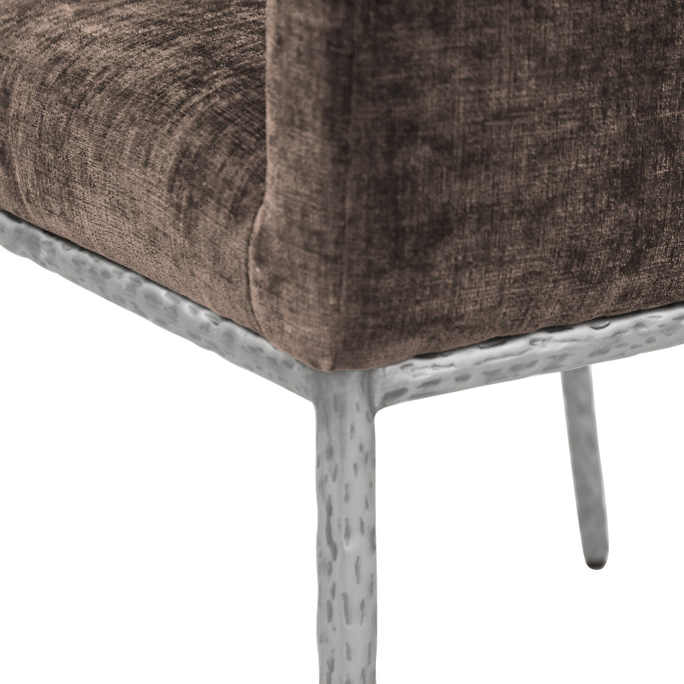 Reeves Upholstered Dining Chair, Brown, Chenille , AC, Brushed Silver, Set of 2