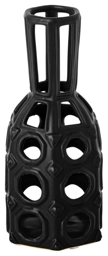 9" Black Pierced Pattern Ceramic Vase
