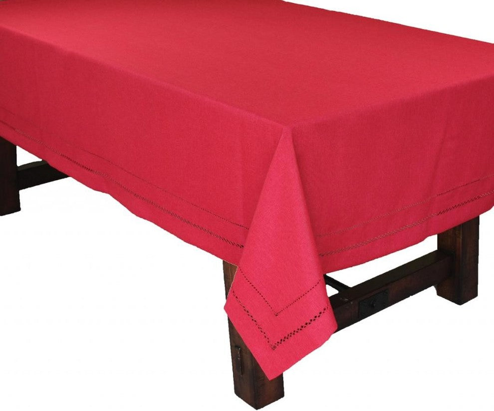 Double Hemstitch Easy Care Tablecloth, 65"x140", Red