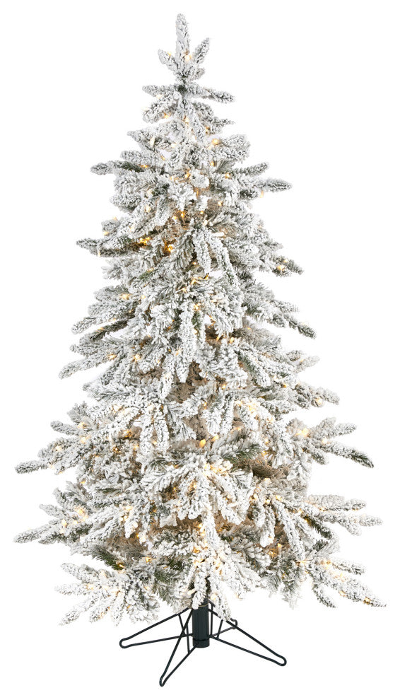 5' Flocked Grand Northern Rocky Fir Faux Xmas Tree W/ Micro & Bendable Branches