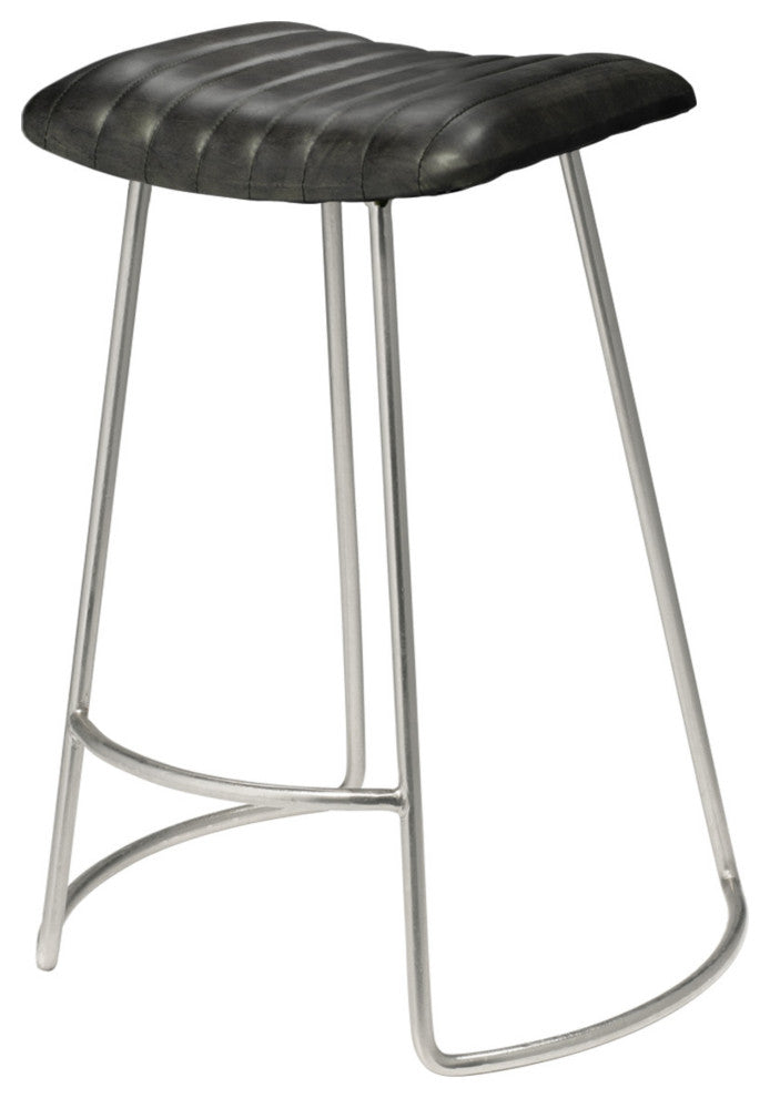 Theo Leather Counter Stool, Grey