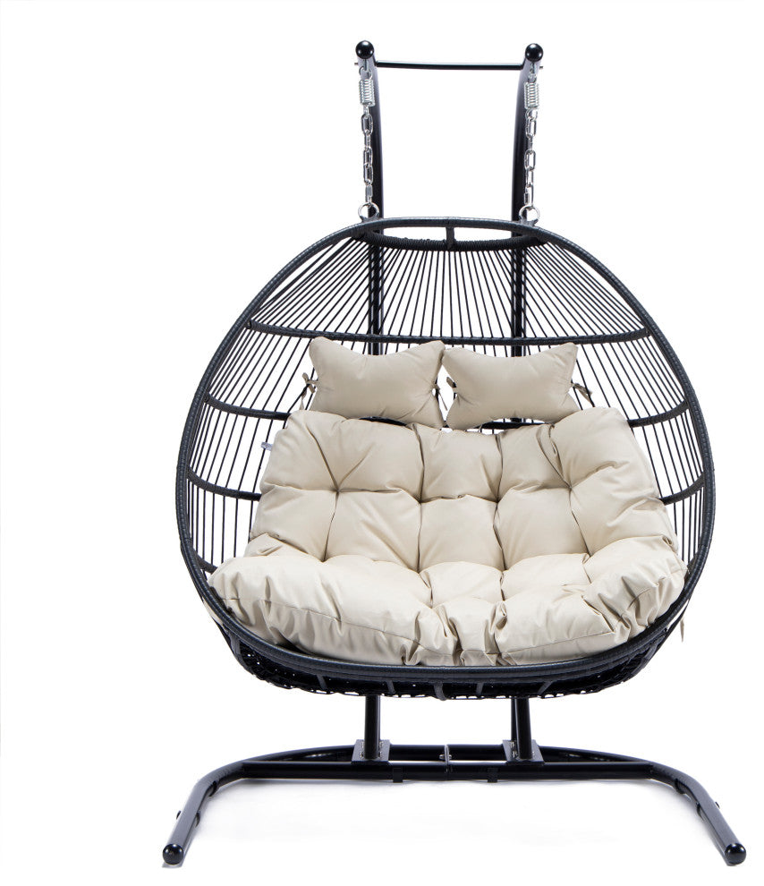 LeisureMod Wicker 2 Person Double Folding Hanging Egg Swing Chair