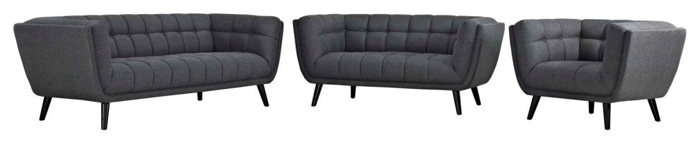 Bestow 3-Piece Upholstered Fabric Sofa Loveseat and Armchair Set Gray