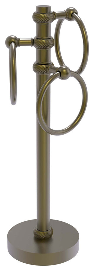 Vanity Top 3 Towel Ring with Twisted Accents, Antique Brass