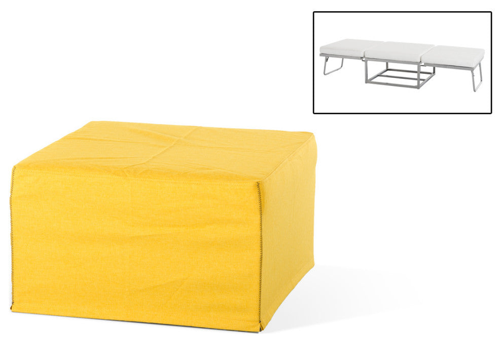 28" Yellow Polyester Footstool Ottoman