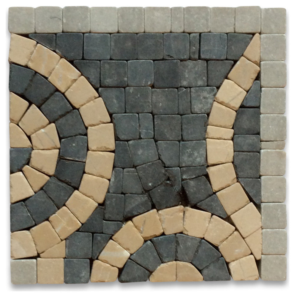 Marble Mosaic Border Accent Decorative Tile Swirl Nero 4x4 Tumbled, 1 piece