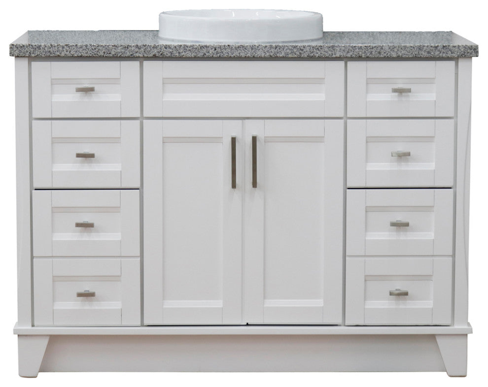 49" Single Sink Vanity, White Finish With Gray Granite And Round Sink