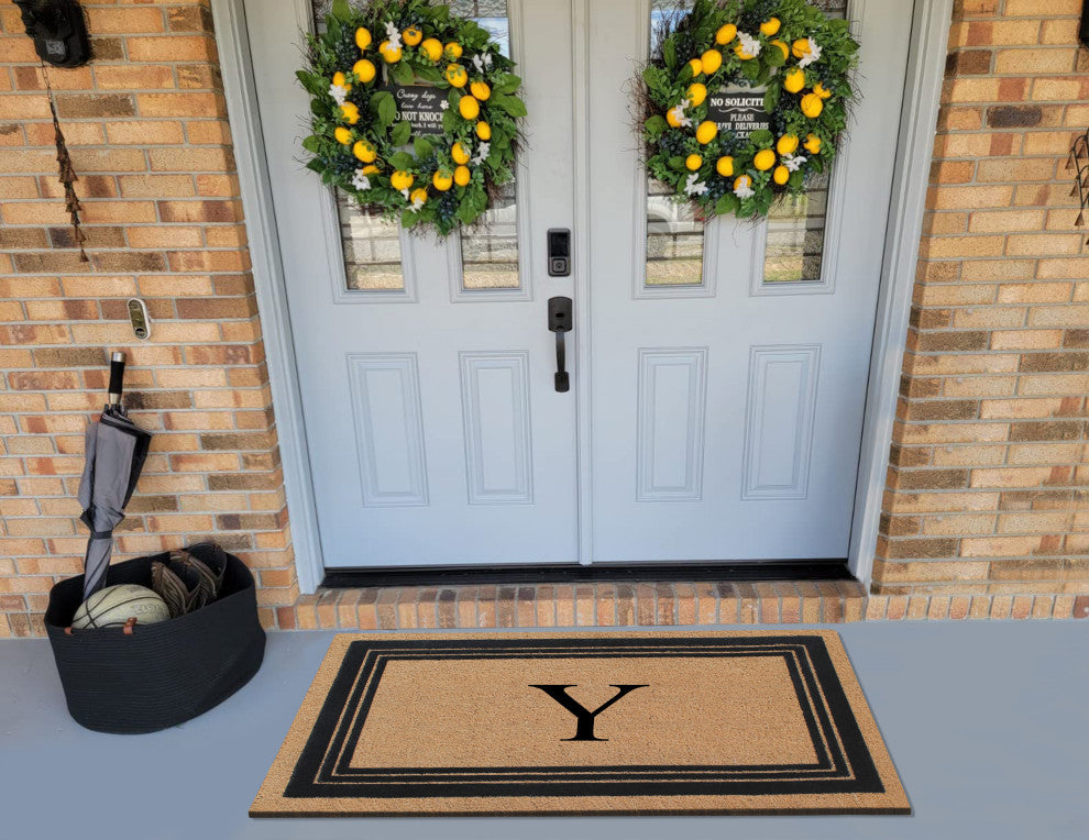 A1HC Natural Coir Monogrammed Entrance Flock Outdoor Durable Doormat 24" X 39",
