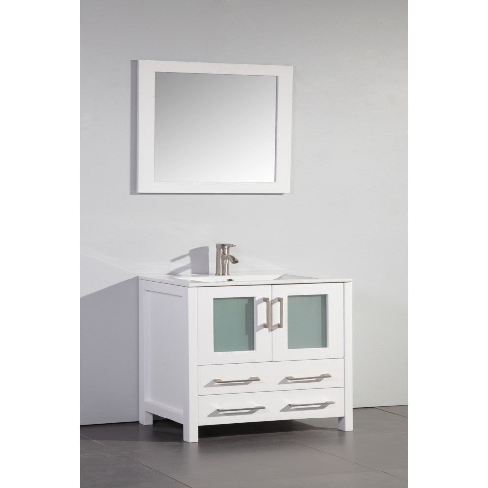 Vanity Art Vanity Set With Ceramic Top, 36", White, Led Touch-Switch Mirror