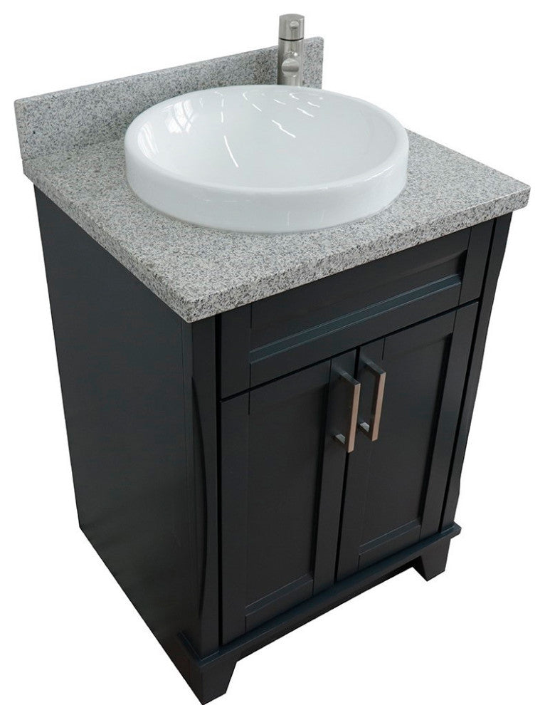25" Single Sink Vanity, Dark Gray Finish With Gray Granite And Round Sink