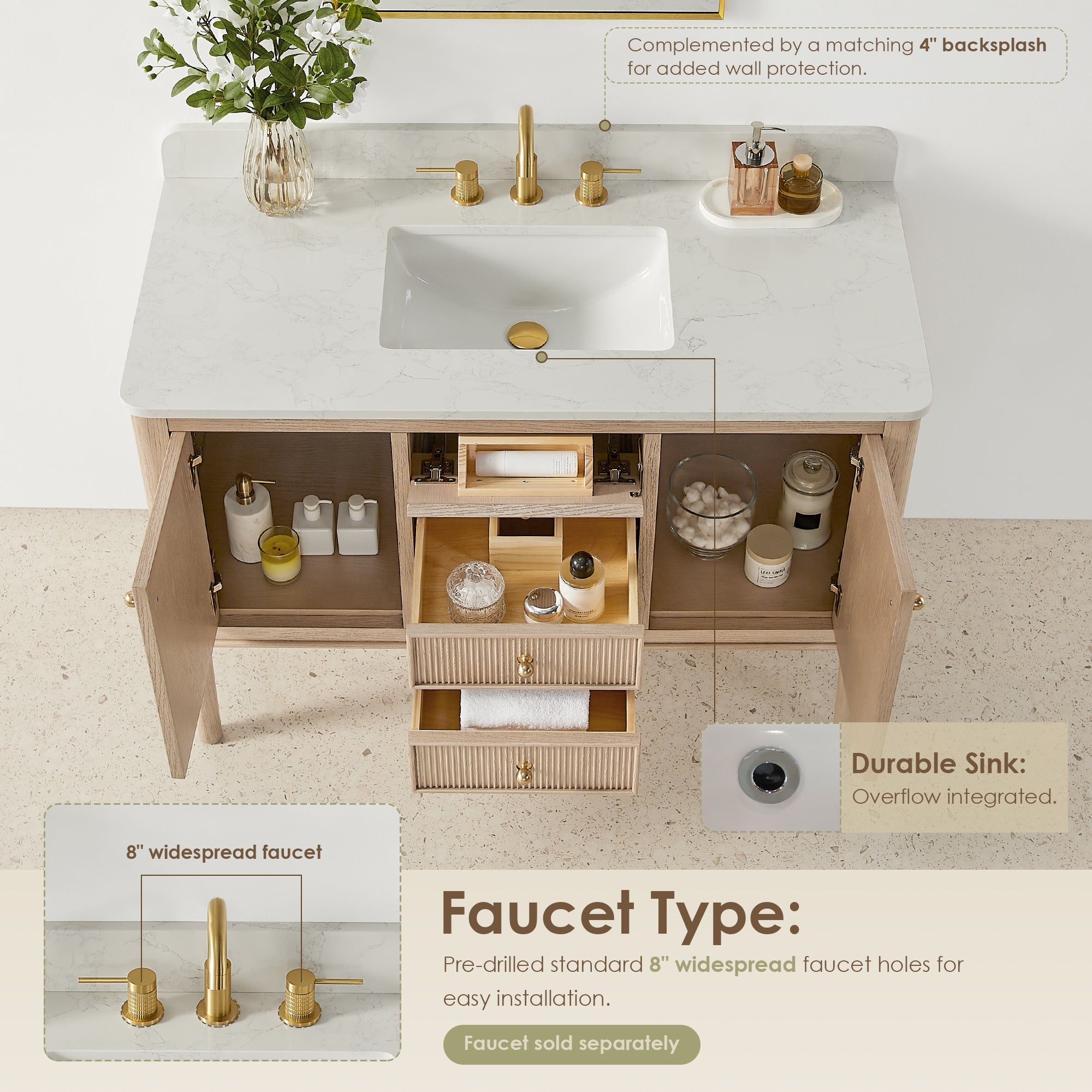 Blaise Bathroom Vanity, Light  Oak, 48" Single, No Mirror