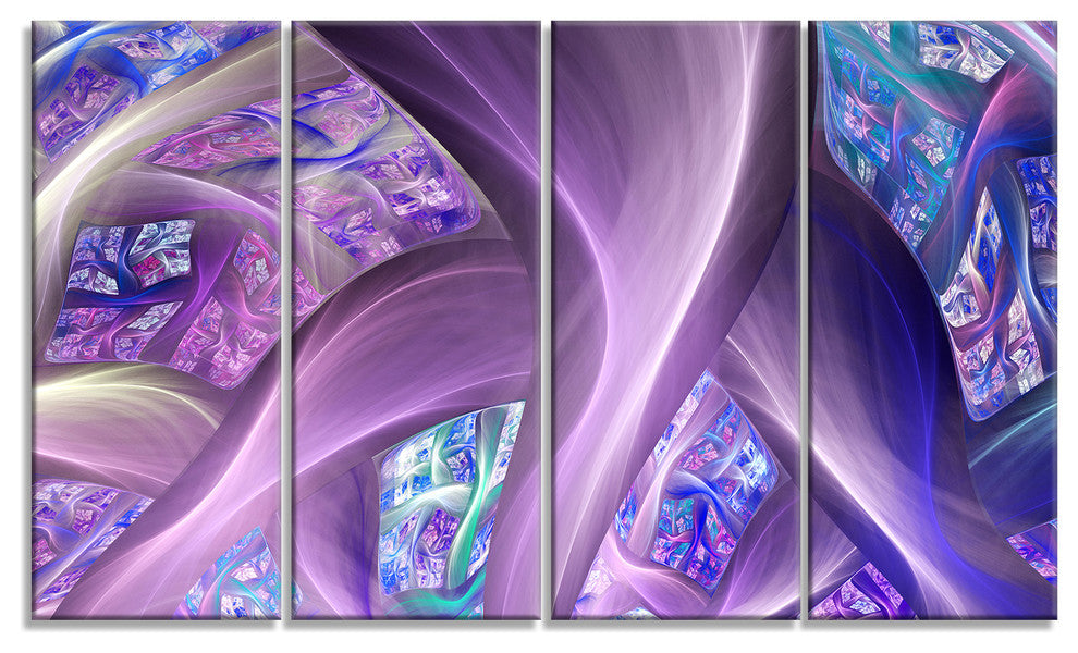 Purple Blue Fractal Curves, Abstract Canvas Art Print, 48"x28", 4 Panels