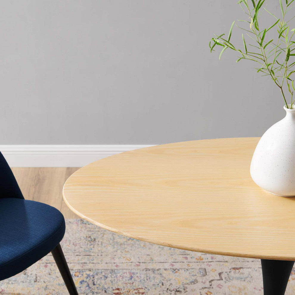 Dining Table, Oval, Wood, Black Brown Natural, Modern, Cafe Bistro Restaurant