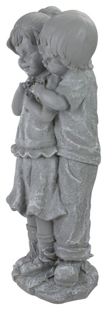 19.5" Gray Boy Hugging Girl Outdoor Garden Statue