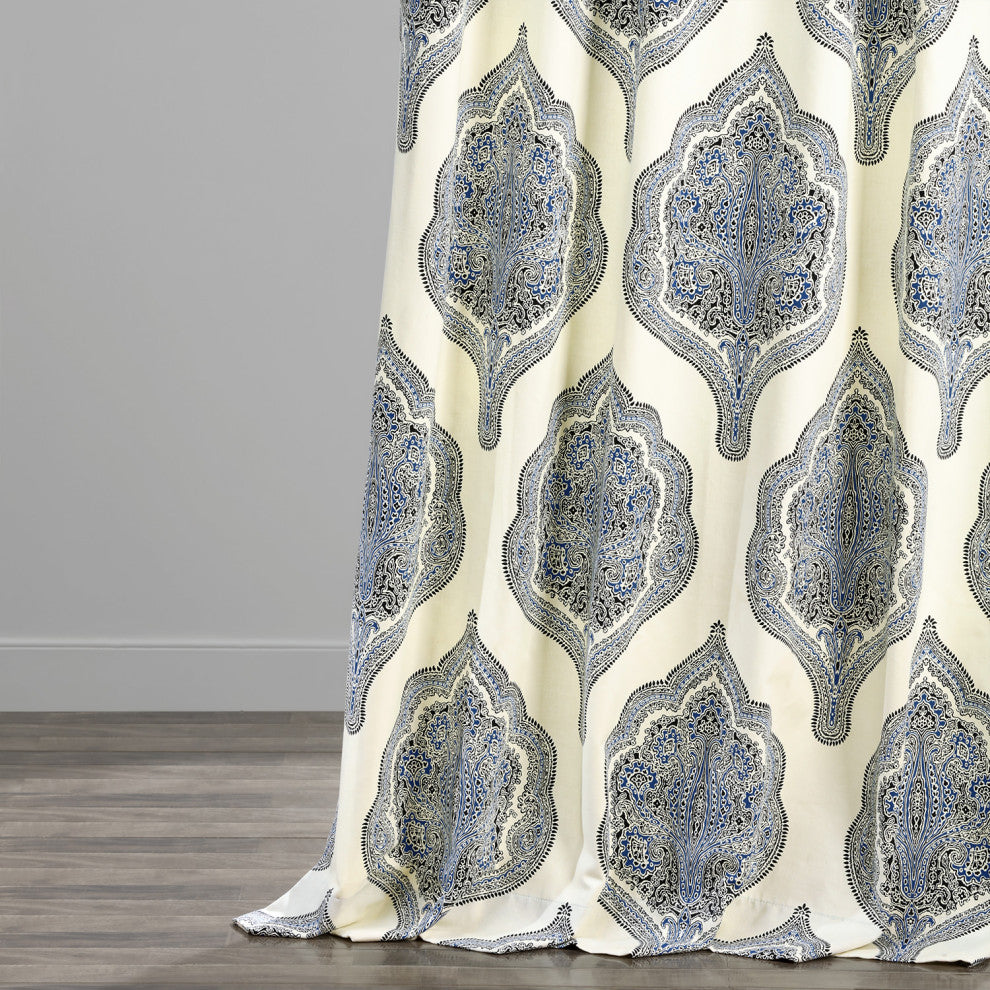 Arabesque Blue Printed Cotton Twill Curtain Single Panel, 50"x120"