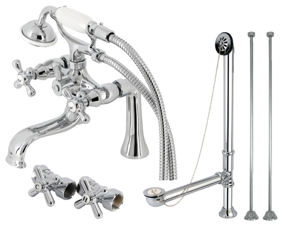CCK228C Deck Mount Clawfoot Tub Faucet Package With Supply Line, Polished Chrome