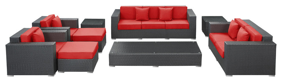 Modway Eclipse 9-Piece outdoor Patio Sofa Set, Espresso/Red