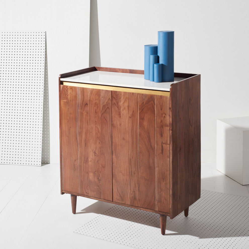 Safavieh Couture Milana Marble Bar Cabinet, Walnut/White