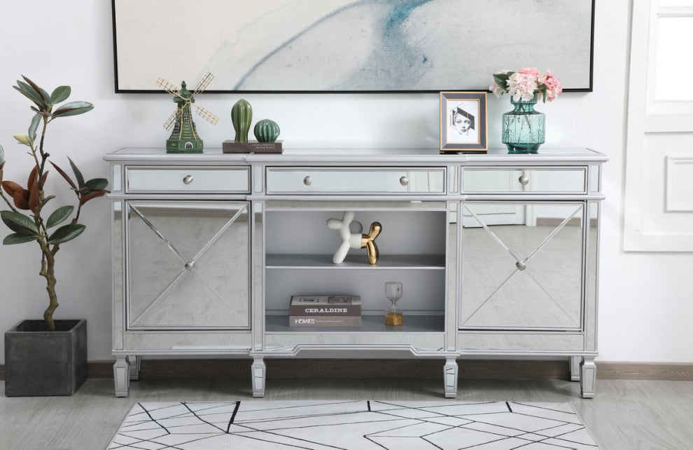 Elegant MF61072SC Contempo 72" Mirrored Credenza, Antique Silver