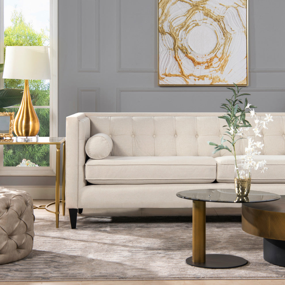 Jack 84" Modern Tuxedo Square Button-Tufted Sofa, Sky Neutral Beige Polyester