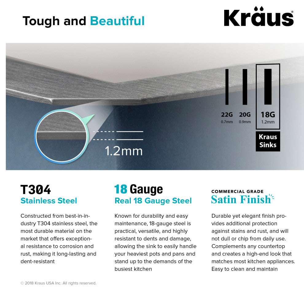KHU15 Kraus 14 1/2" Bowl Stainless Steel Rectangular Bar/Prep Kitchen Sink