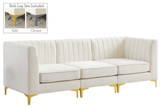 Alina Velvet Upholstered 3-Piece Modular Sofa, Cream