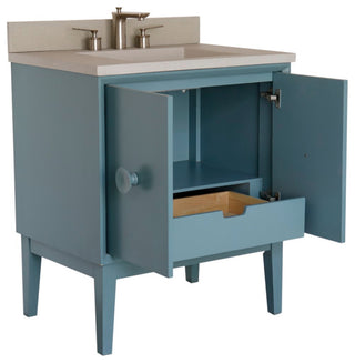 31" Single Vanity, Aqua Blue Finish With Gray Concrete Top