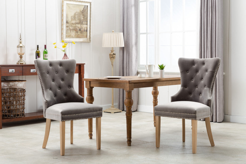 Home Beyond Velvet Upholstered Armless Dining Chairs, Light Gray