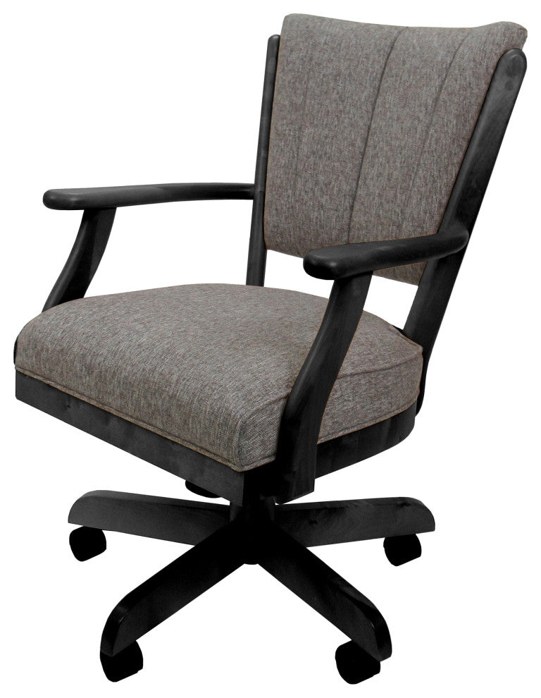 Classic Caster Swivel Dining Chair on Wheels, Solid Wood, Mojave Grey - Black
