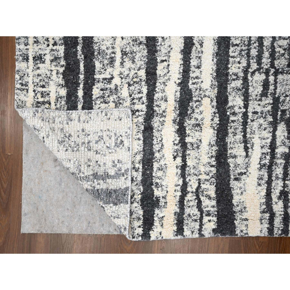 Black With Ivory Hand Knotted Wool Modern Design Oversize Oriental Rug 12'x14'9"