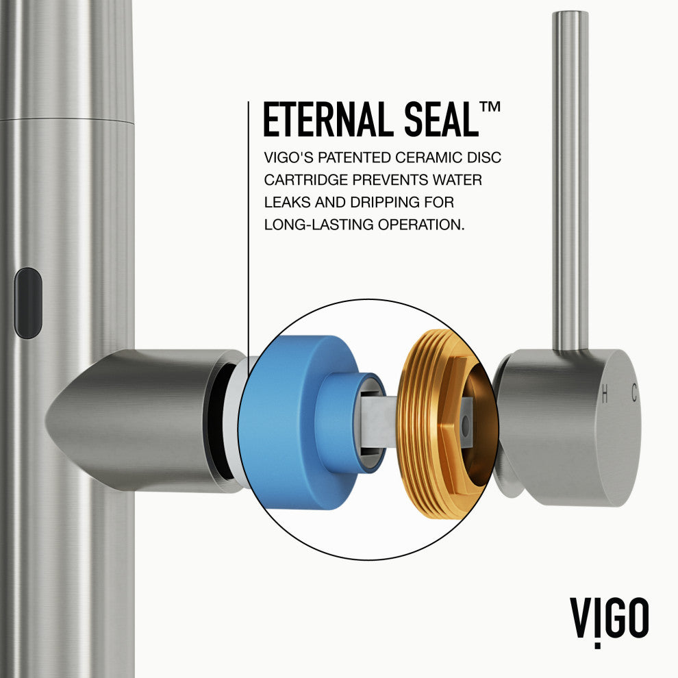 VIGO Greenwich 18" H Single Handle Pull-Down Sprayer Kitchen Faucet, Brushed Nickel, Touchless, Without Extras