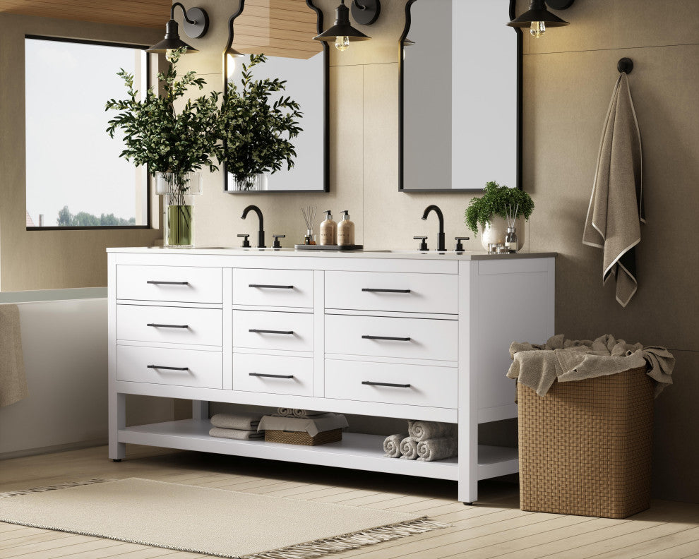 Home Living 72" Double Bathroom Vanity, White