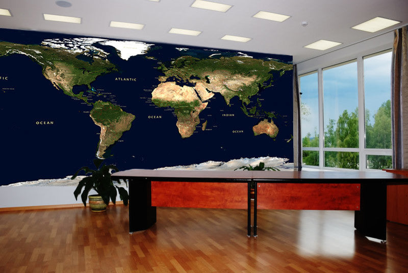 Physical Earth Satellite Map, Wall Mural, Peel and Stick, 3-Panel, 107"x53"