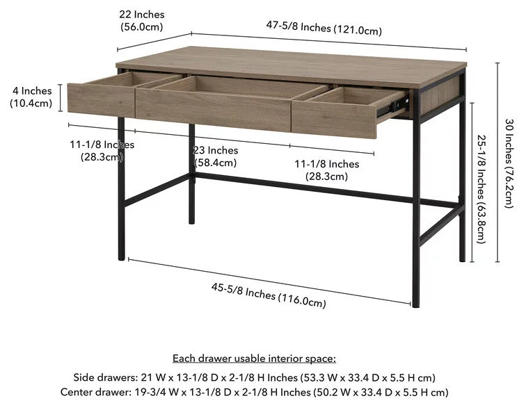 Transitional Desk, Open Frame With Worktop & Handless Drawers, Antique Gray Oak