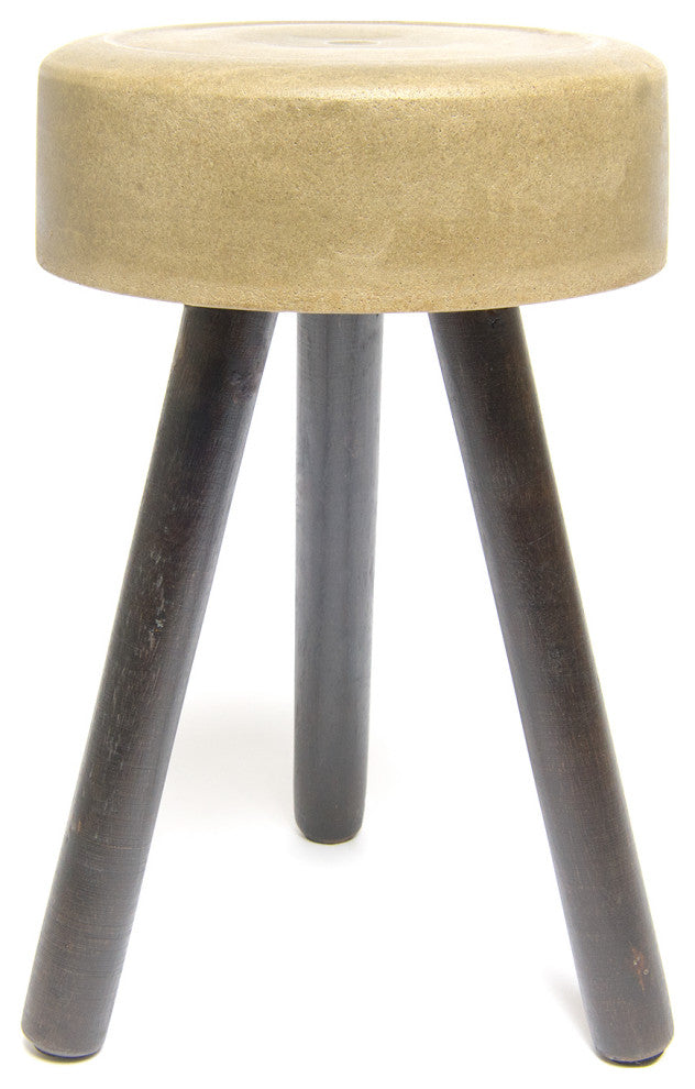 Mini Concrete Stool, Wooden Legs
