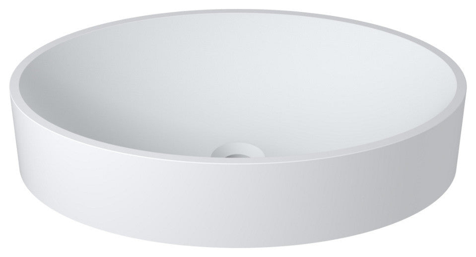 Polystone Oval Vessel Bathroom Sink, Matte White, No Faucet