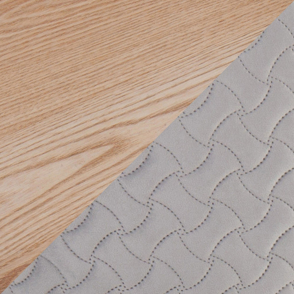 Tray Pouf, Silver Velvet, Natural Wood
