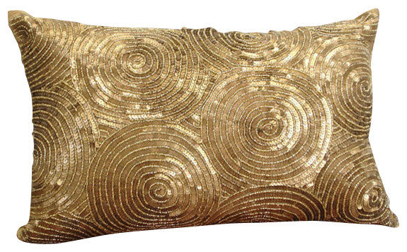 Gold Spiral Sequins 12"x16" Silk Lumbar Pillow Cover, All Eyes On Gold
