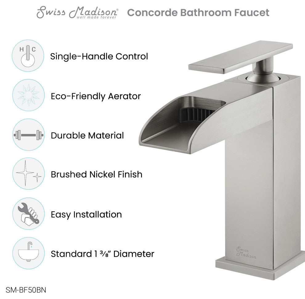 Concorde Single Hole, Waterfall Bathroom Faucet, Brushed Nickel