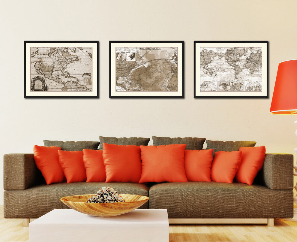 North Atlantic Telegraph Lines Stieler Vintage Sepia Map Canvas Print, 16"x21"