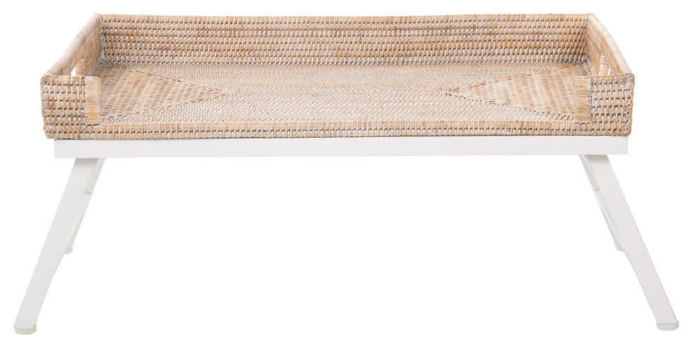La Jolla Rattan Breakfast Tray With Foldable Legs, White Wash