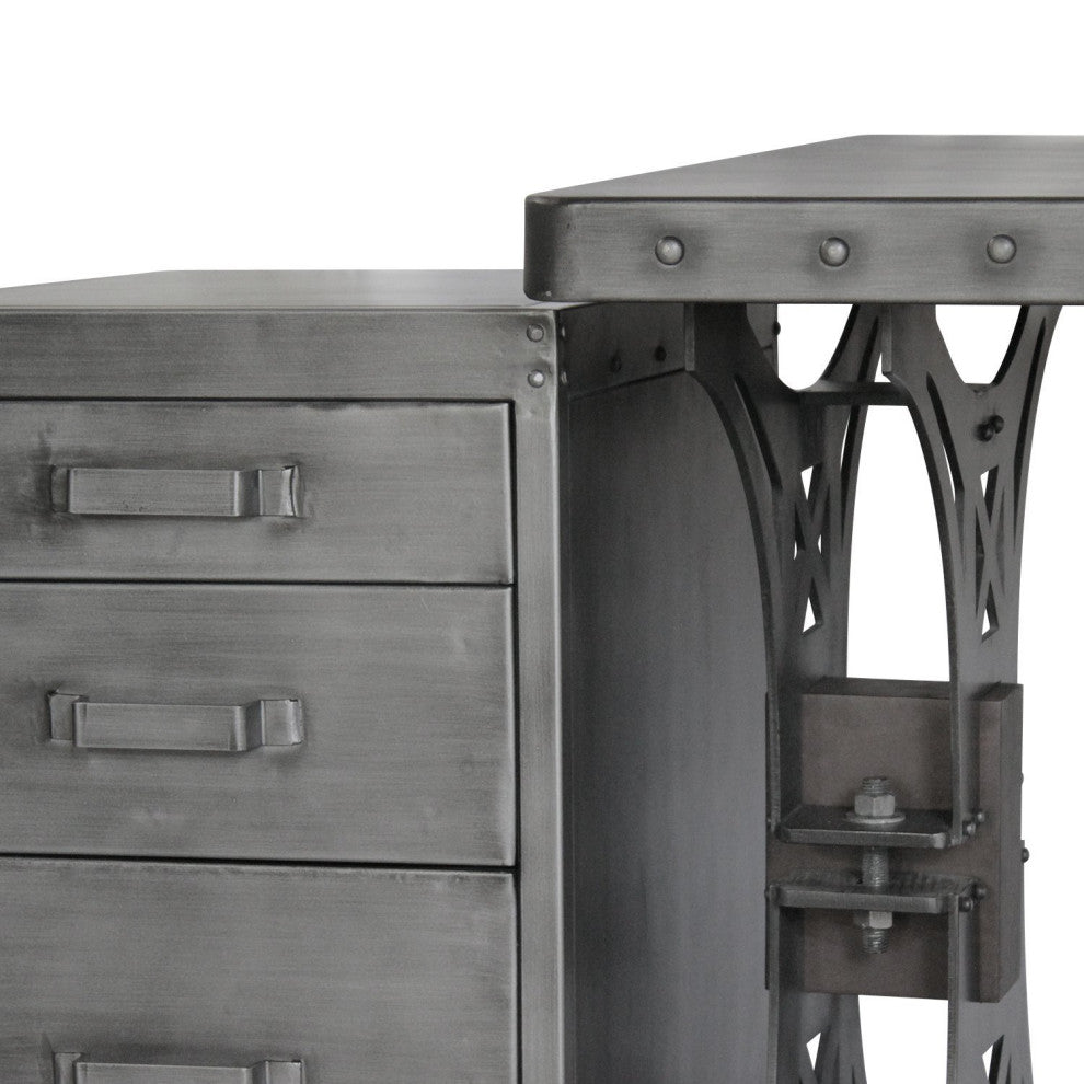 Pratt Truss Industrial Steel Office Desk with Movable Cabinet Drawers