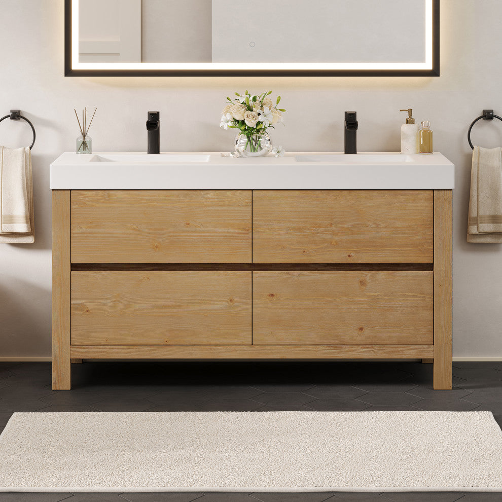 Cascadia Bathroom Vanity, Weathered Fir, 60", No Mirror