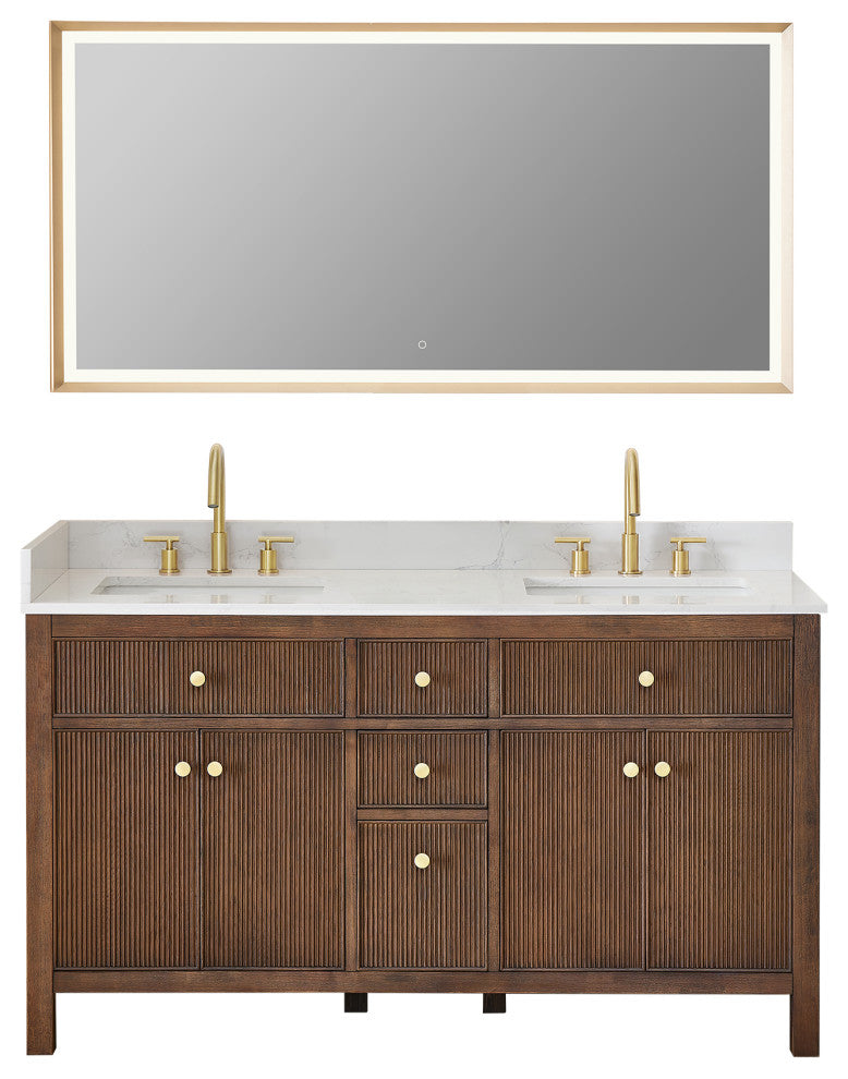 Cerrito Bathroom Vanity, Brown Brushed Oak, 60" Double, With Mirror