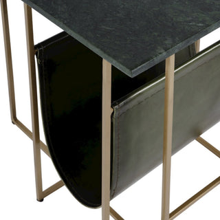Stephanik 20.25"W Rectangular Marble/Leather Magazine Side Table, Green