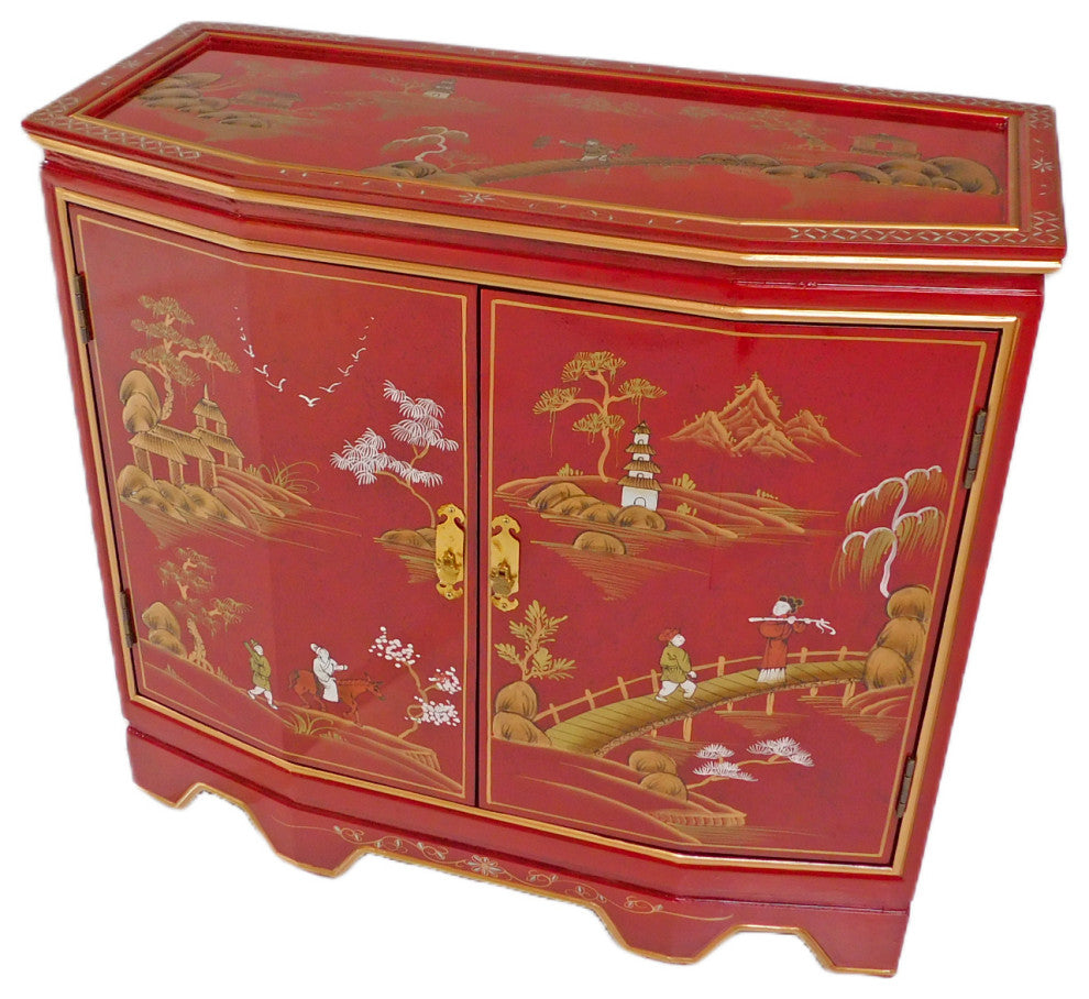 32" Tortoise Shell Red Oriental Cabinet