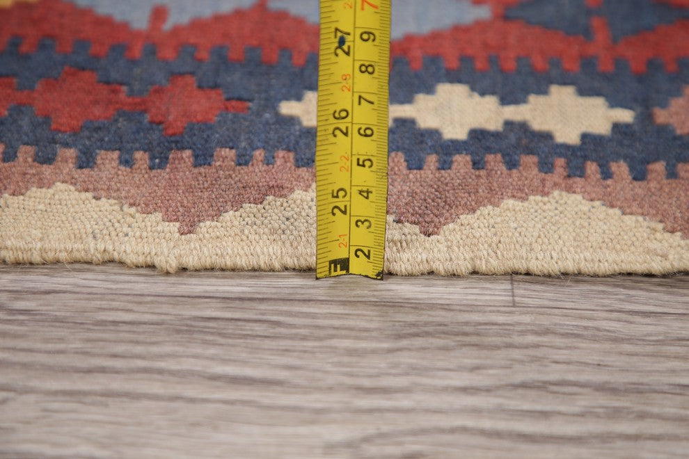 Turkish Flat-Woven Oriental Kilim Pure Wool Traditional Runner Rug, 7'5"X3'4"
